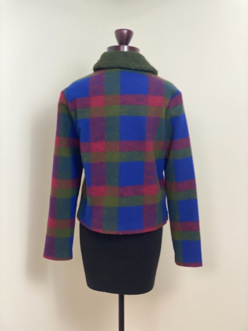 Hutch Anthropologie Plaid Cropped Jacket Olive Sherpa Collar Size XS - Picture 3 of 13